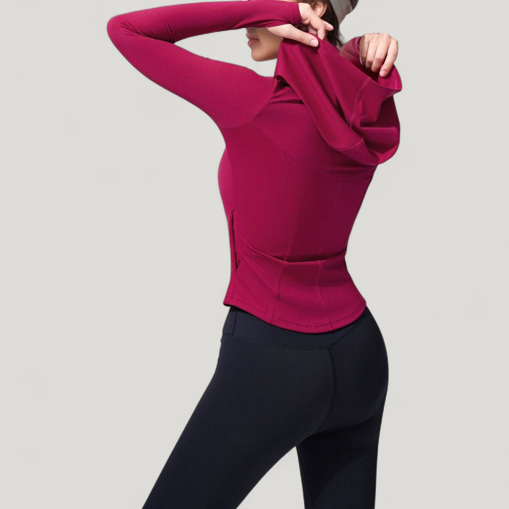 Anna-Kaci Active Women's Full Zip Long Sleeve Hooded Active Jacket with Slim Fit and Thumbhole Cuffs