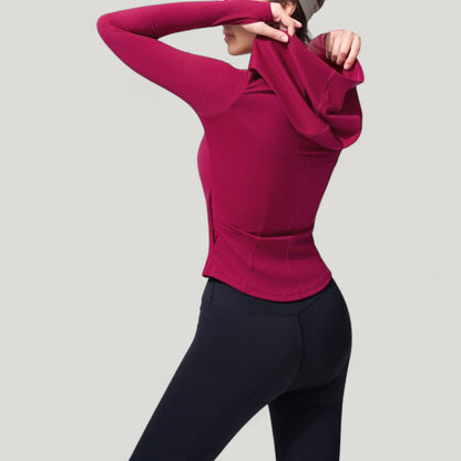 Anna-Kaci Active Women's Full Zip Long Sleeve Hooded Active Jacket with Slim Fit and Thumbhole Cuffs