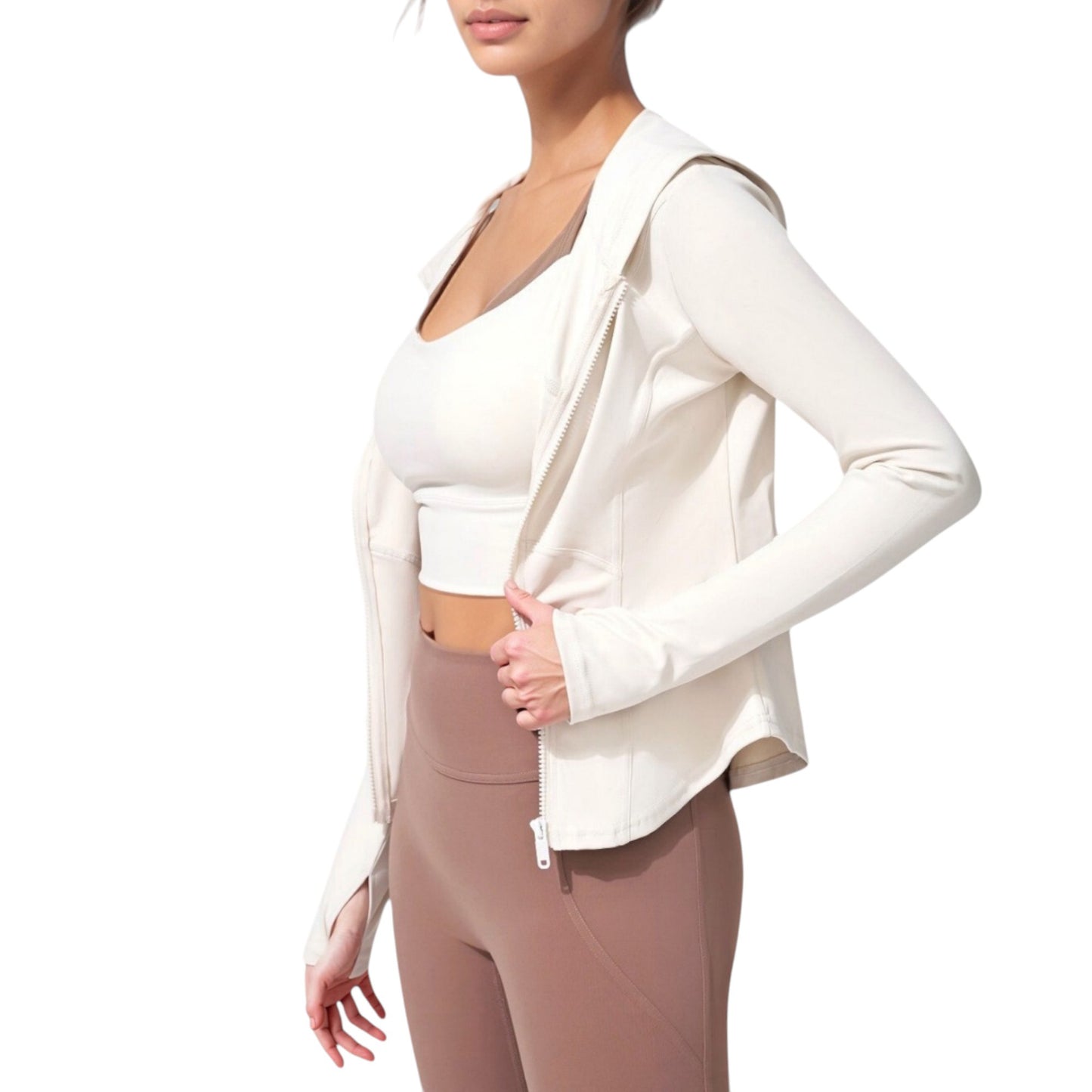 Anna-Kaci Active Women's Full Zip Long Sleeve Hooded Active Jacket with Slim Fit and Thumbhole Cuffs