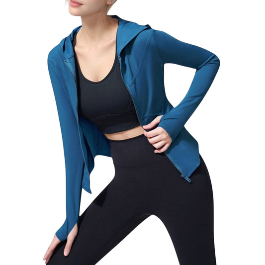 Anna-Kaci Active Women's Full Zip Long Sleeve Hooded Active Jacket with Slim Fit and Thumbhole Cuffs