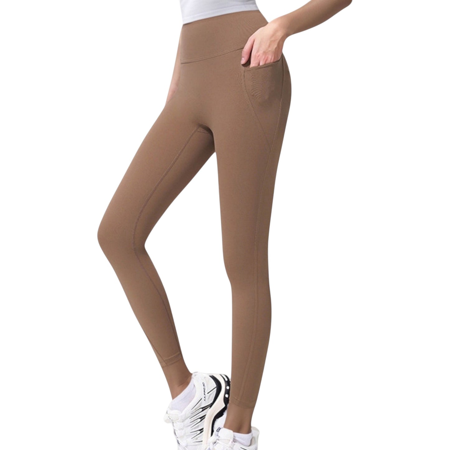 Anna-Kaci Active Women's High Waist Full Length Leggings with Wide Waistband and Side Pocket