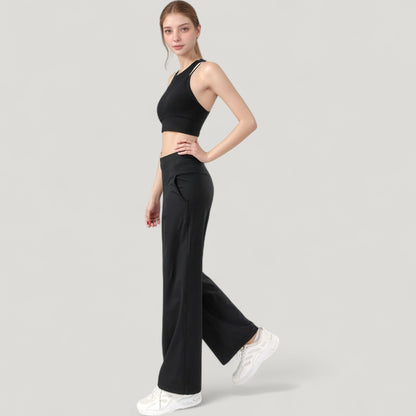 Anna-Kaci Active Women's Ribbed High Neck Crop Top with Double Strap Detail