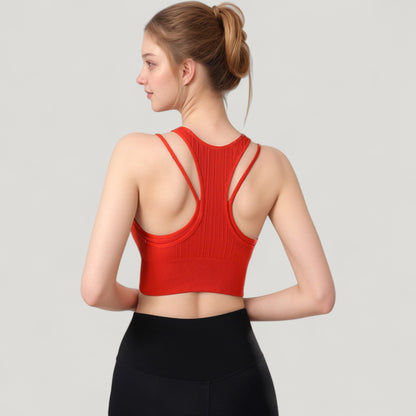 Anna-Kaci Active Women's Ribbed High Neck Crop Top with Double Strap Detail