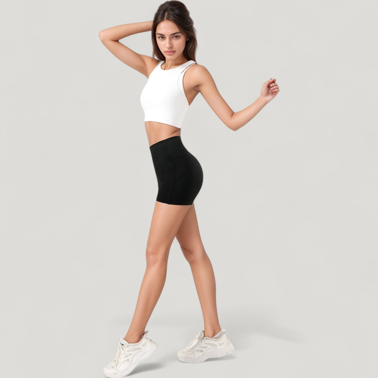 Anna-Kaci Active Women's Ribbed High Neck Crop Top with Double Strap Detail