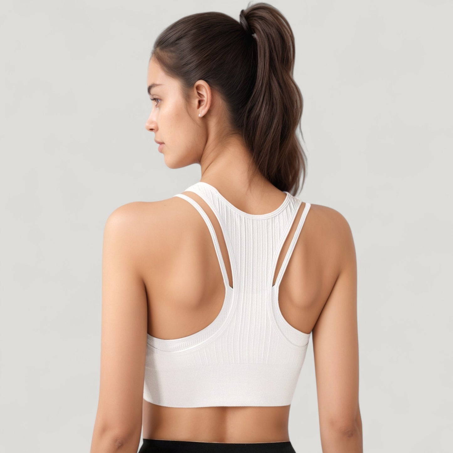 Anna-Kaci Active Women's Ribbed High Neck Crop Top with Double Strap Detail