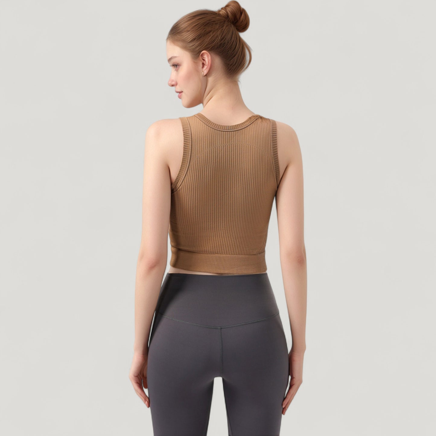 Anna-Kaci Active Women's Ribbed High Neck Sleeveless Crop Top with Seam Detail