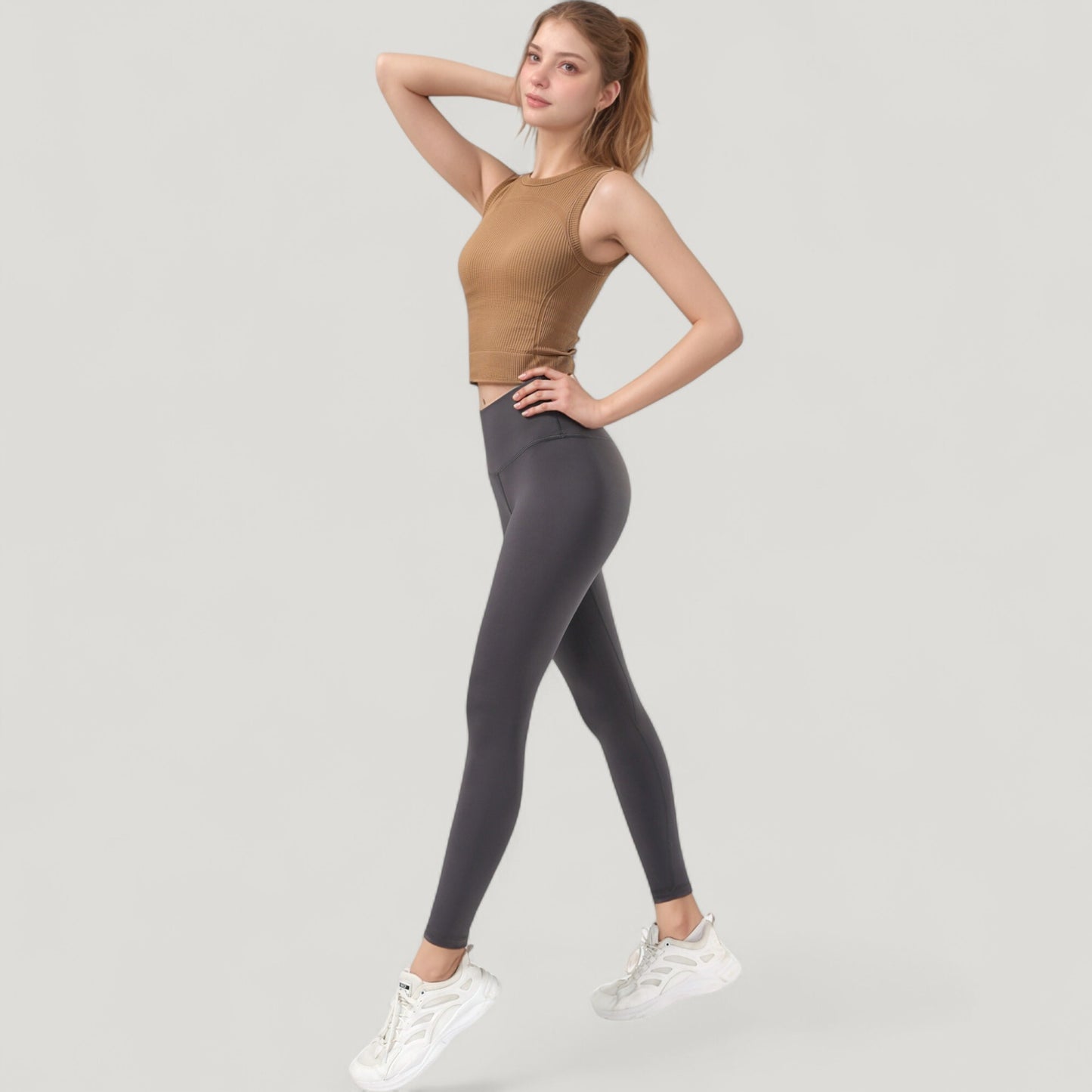 Anna-Kaci Active Women's Ribbed High Neck Sleeveless Crop Top with Seam Detail