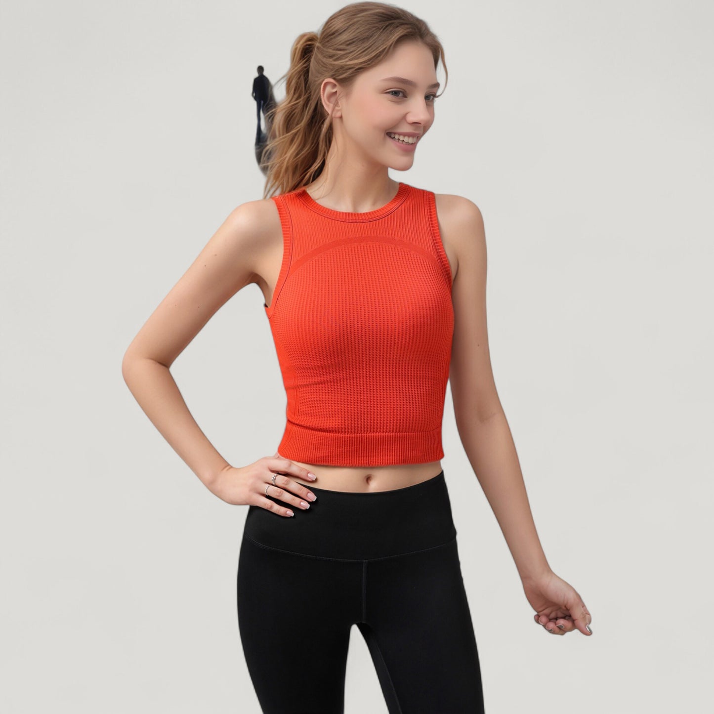 Anna-Kaci Active Women's Ribbed High Neck Sleeveless Crop Top with Seam Detail