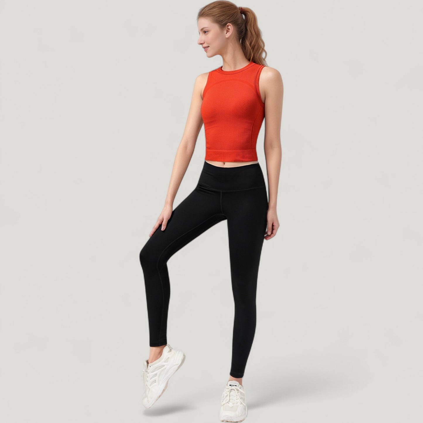 Anna-Kaci Active Women's Ribbed High Neck Sleeveless Crop Top with Seam Detail