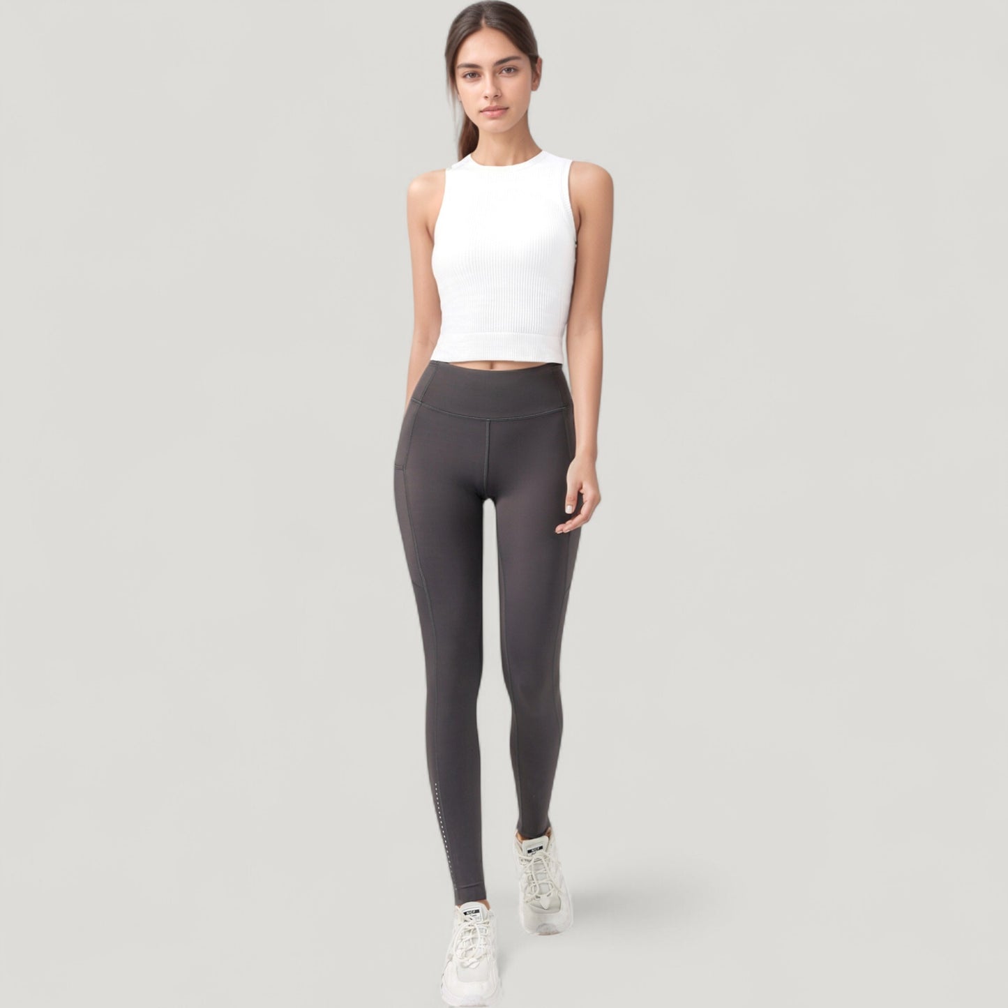 Anna-Kaci Active Women's Ribbed High Neck Sleeveless Crop Top with Seam Detail