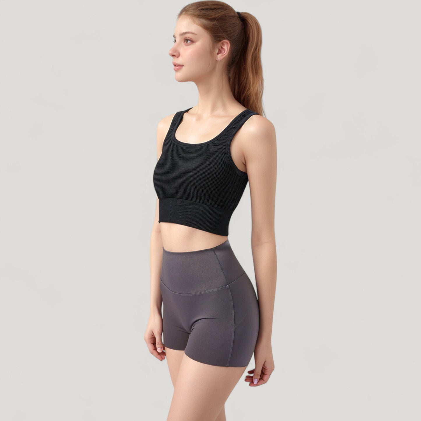 Anna-Kaci Active Women's Ribbed Seamless Sports Bra with Scoop Neck and Wide Straps