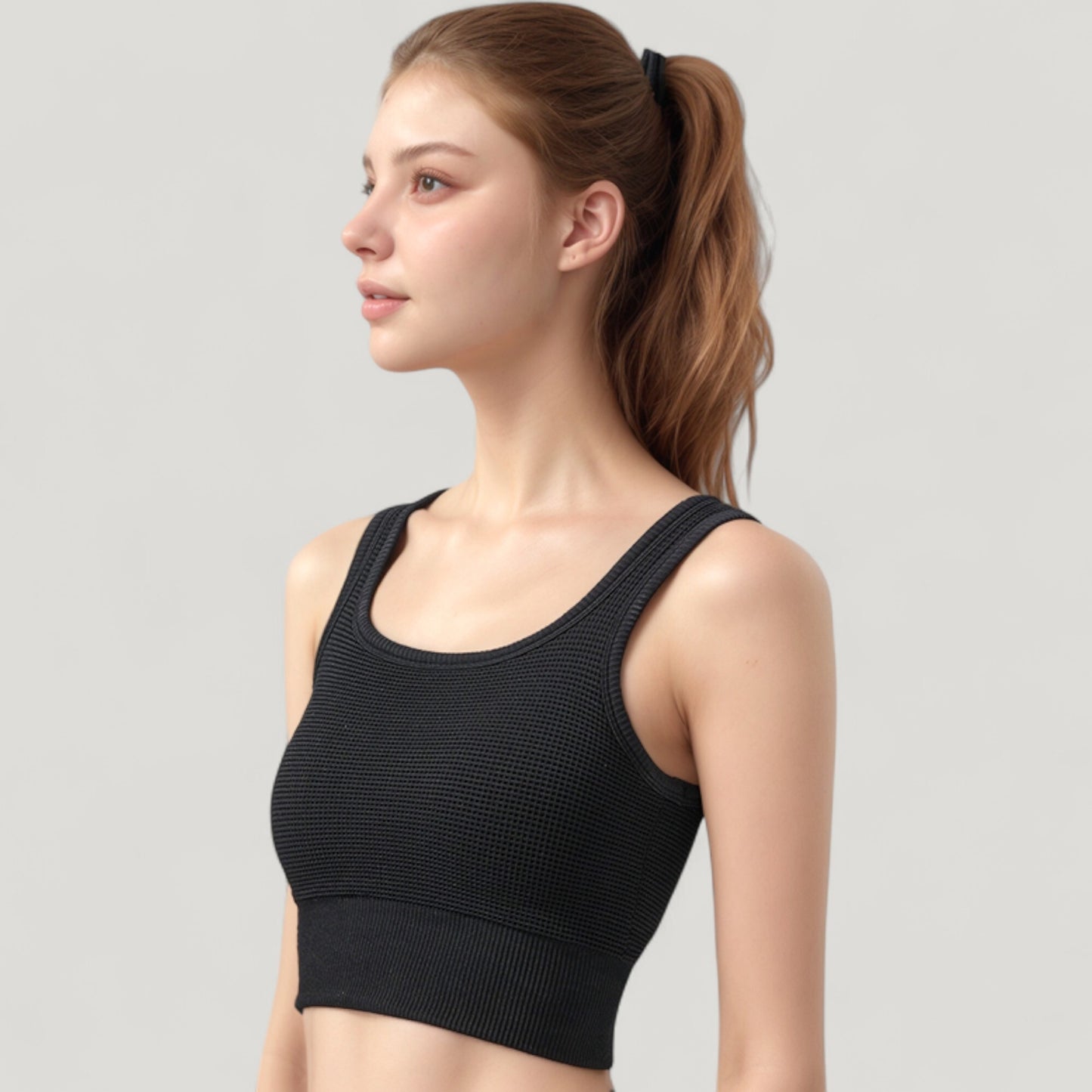 Anna-Kaci Active Women's Ribbed Seamless Sports Bra with Scoop Neck and Wide Straps
