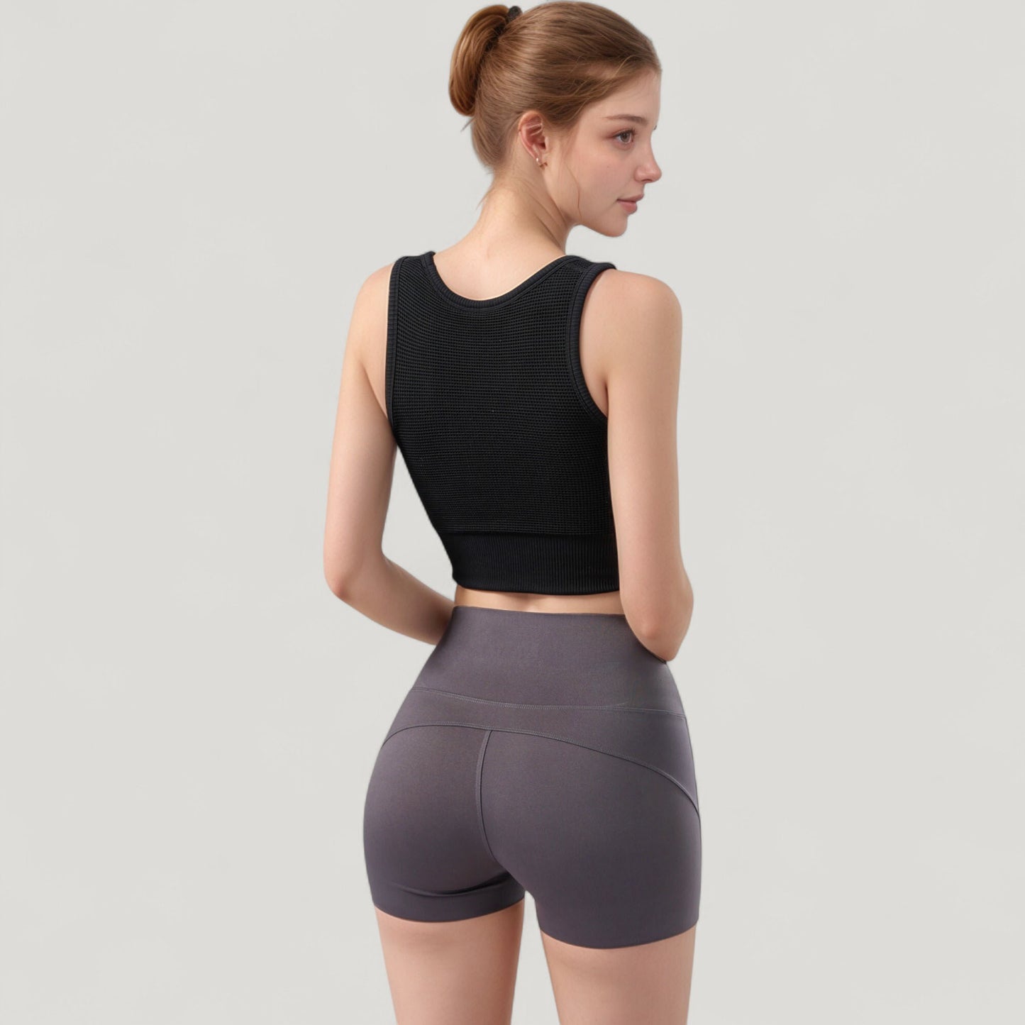 Anna-Kaci Active Women's Ribbed Seamless Sports Bra with Scoop Neck and Wide Straps