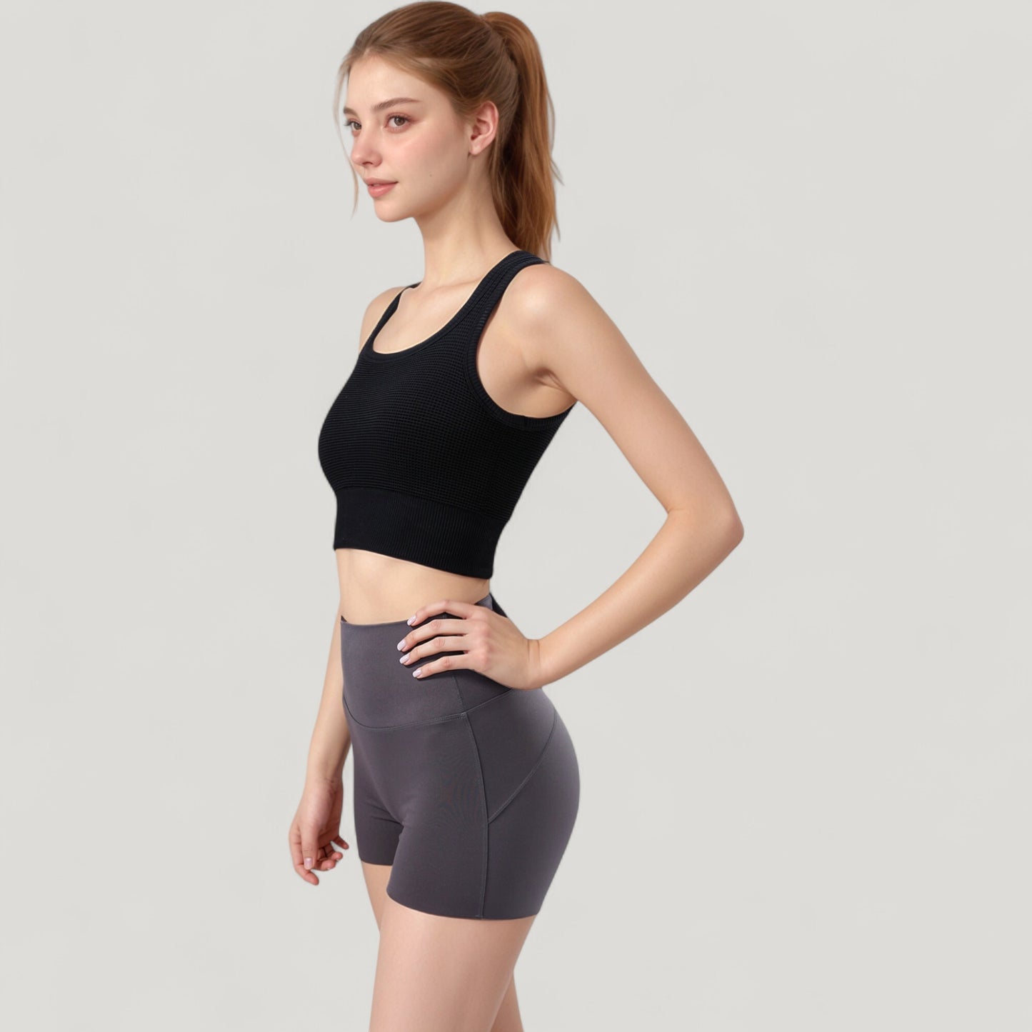 Anna-Kaci Active Women's Ribbed Seamless Sports Bra with Scoop Neck and Wide Straps