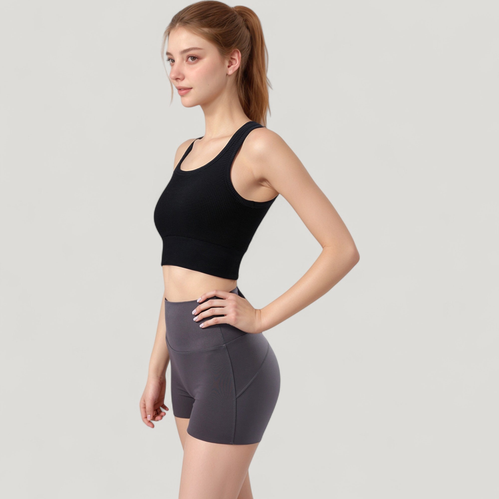 Anna-Kaci Active Women's Ribbed Seamless Sports Bra with Scoop Neck and Wide Straps