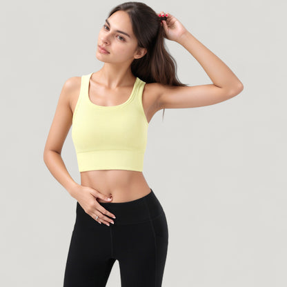 Anna-Kaci Active Women's Ribbed Seamless Sports Bra with Scoop Neck and Wide Straps