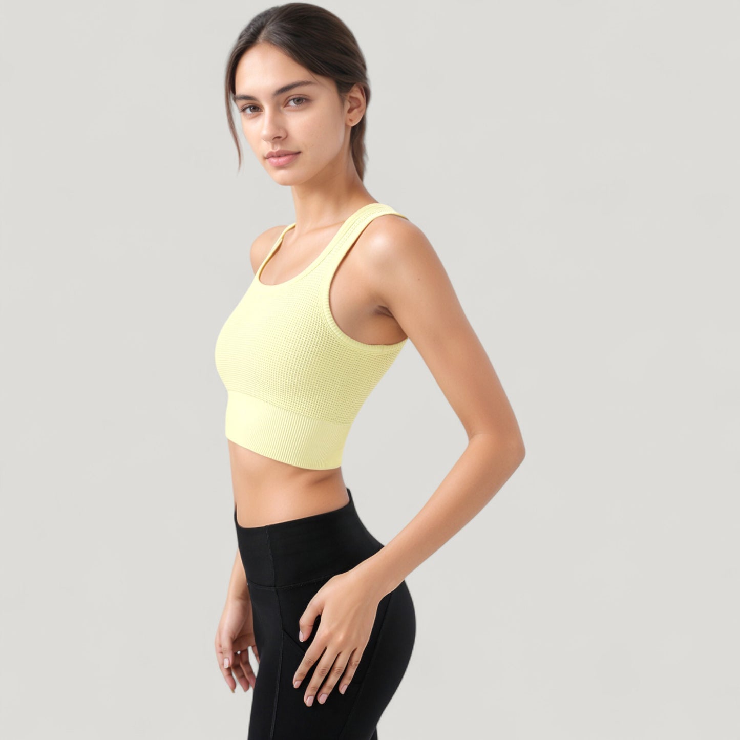 Anna-Kaci Active Women's Ribbed Seamless Sports Bra with Scoop Neck and Wide Straps