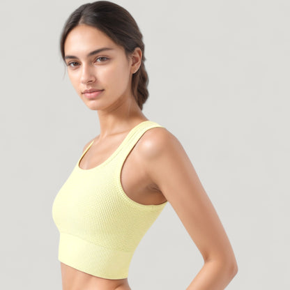 Anna-Kaci Active Women's Ribbed Seamless Sports Bra with Scoop Neck and Wide Straps