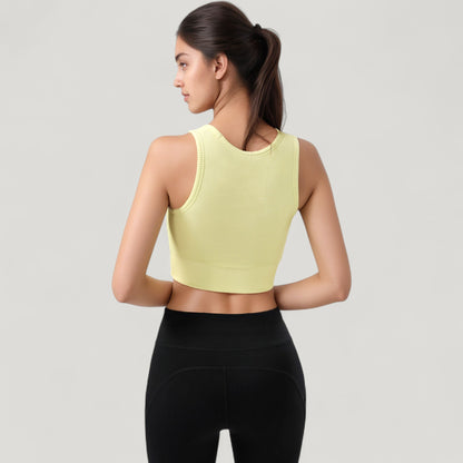 Anna-Kaci Active Women's Ribbed Seamless Sports Bra with Scoop Neck and Wide Straps
