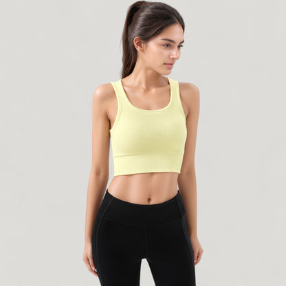 Anna-Kaci Active Women's Ribbed Seamless Sports Bra with Scoop Neck and Wide Straps