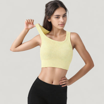 Anna-Kaci Active Women's Ribbed Seamless Sports Bra with Scoop Neck and Wide Straps