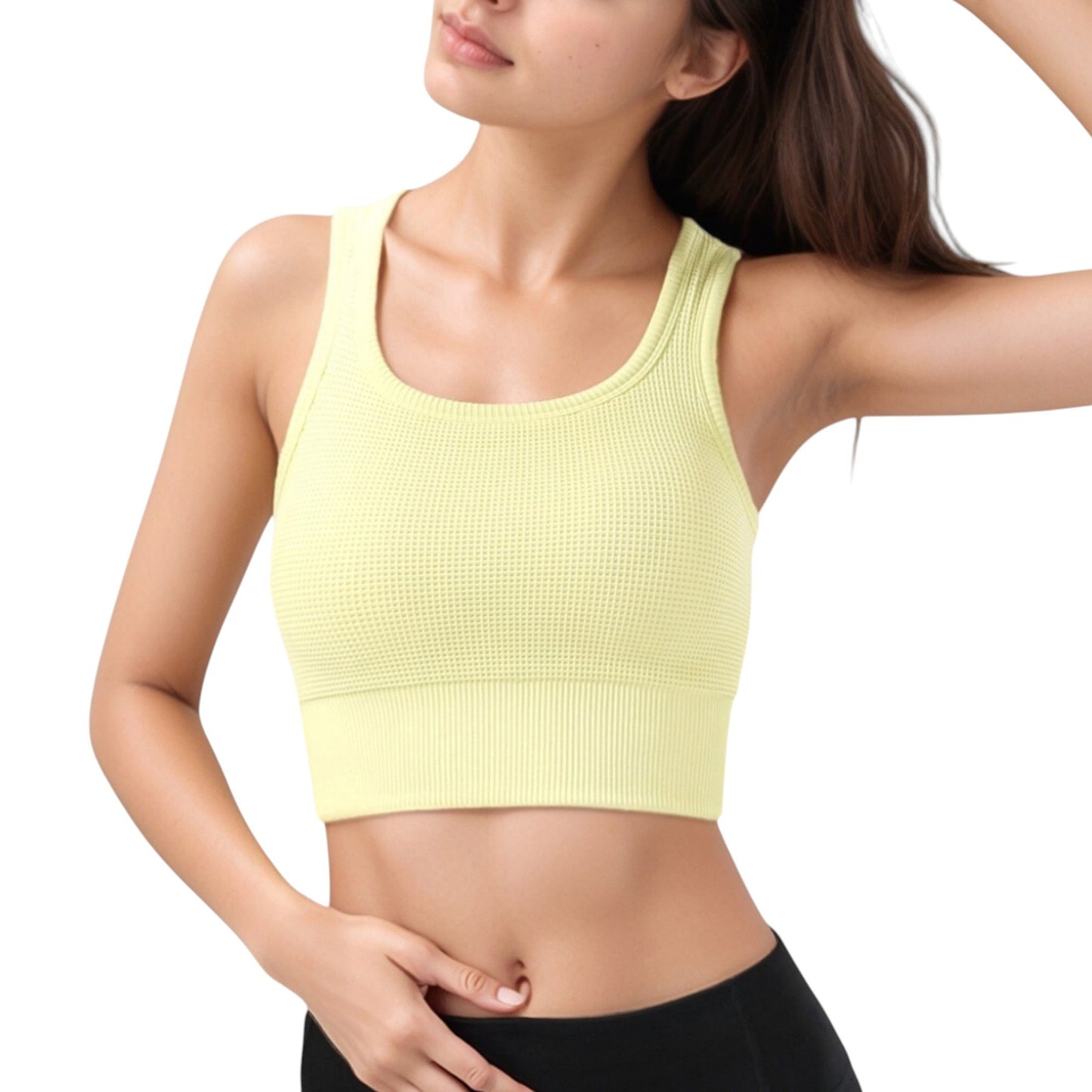 Anna-Kaci Active Women's Ribbed Seamless Sports Bra with Scoop Neck and Wide Straps