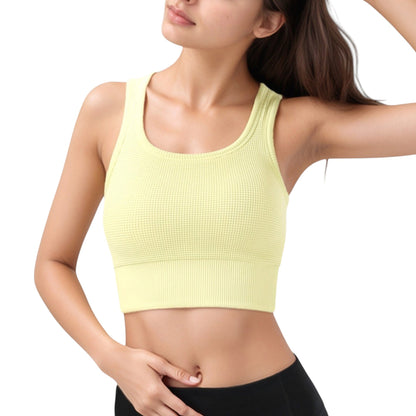 Anna-Kaci Active Women's Ribbed Seamless Sports Bra with Scoop Neck and Wide Straps