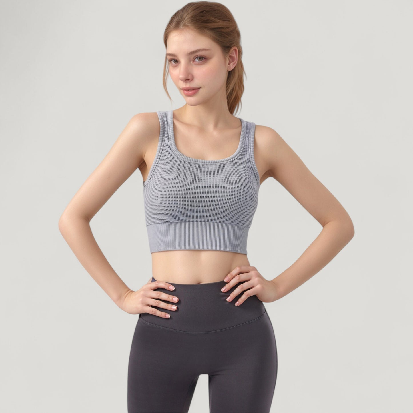 Anna-Kaci Active Women's Ribbed Seamless Sports Bra with Scoop Neck and Wide Straps
