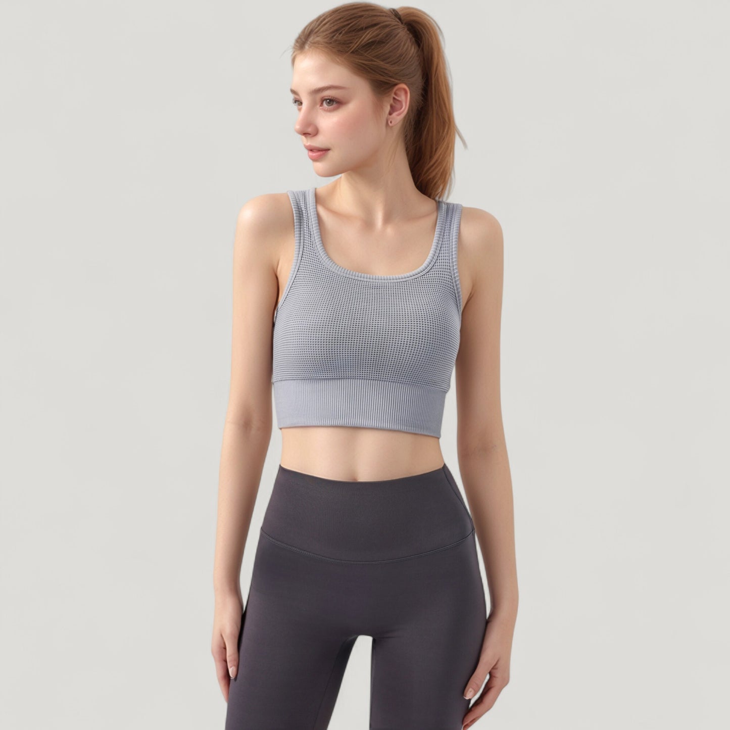 Anna-Kaci Active Women's Ribbed Seamless Sports Bra with Scoop Neck and Wide Straps