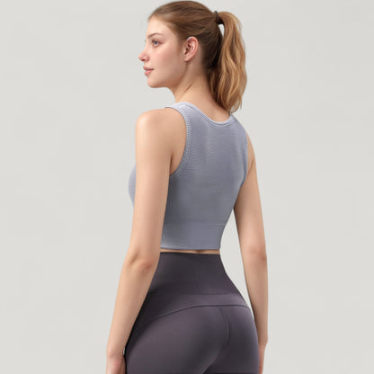 Anna-Kaci Active Women's Ribbed Seamless Sports Bra with Scoop Neck and Wide Straps