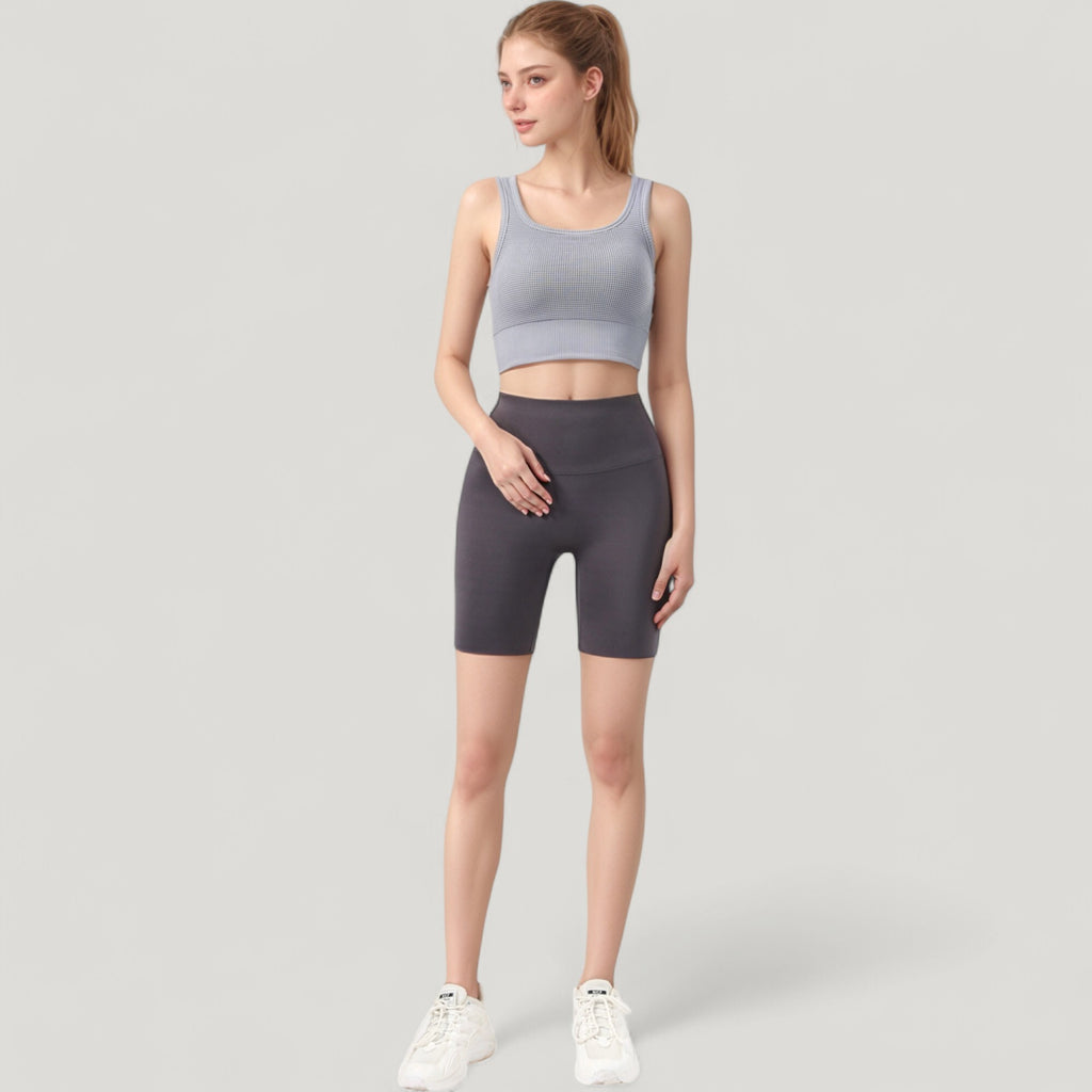 Anna-Kaci Active Women's Ribbed Seamless Sports Bra with Scoop Neck and Wide Straps