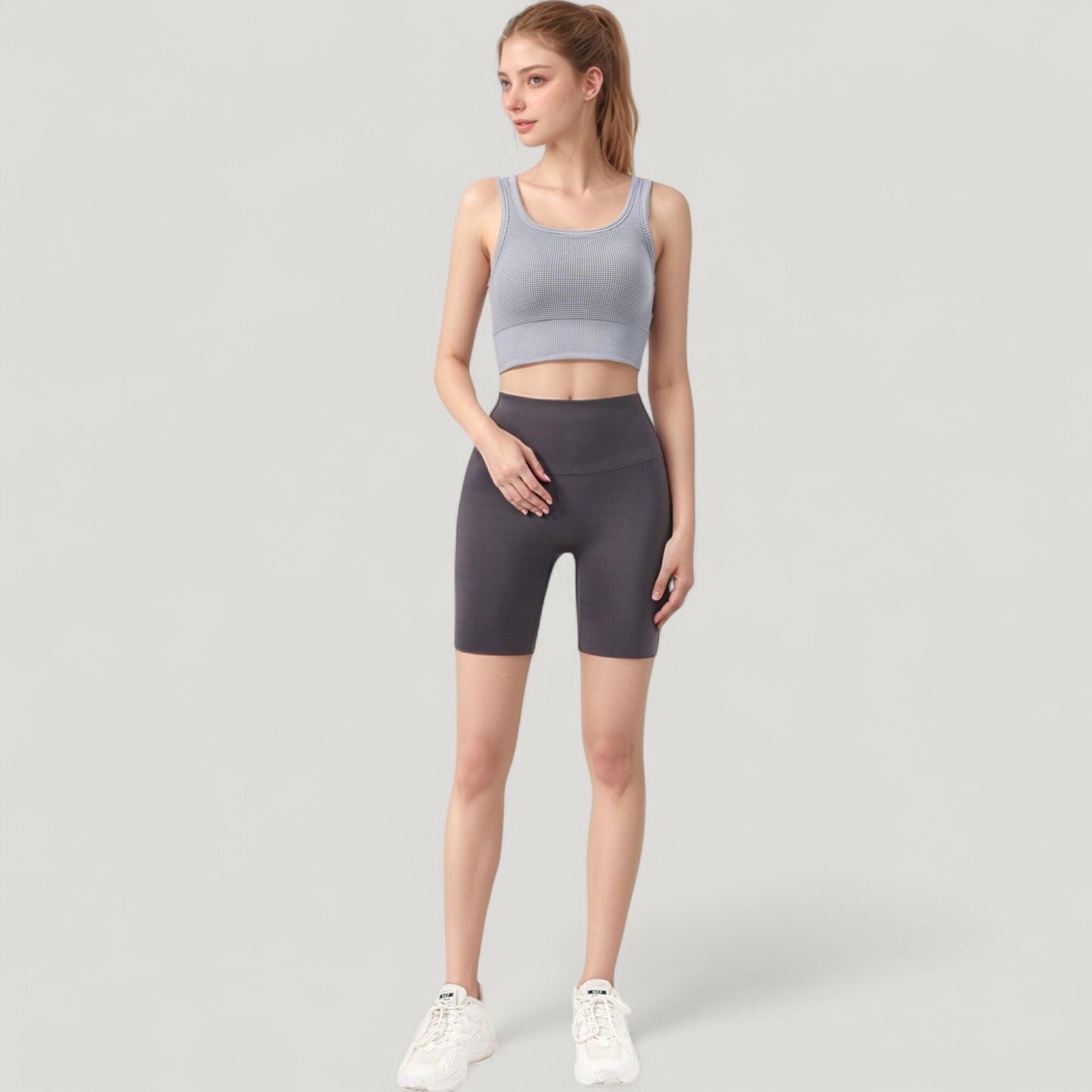 Anna-Kaci Active Women's Ribbed Seamless Sports Bra with Scoop Neck and Wide Straps