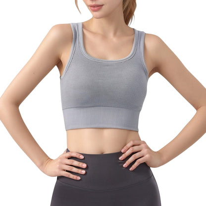 Anna-Kaci Active Women's Ribbed Seamless Sports Bra with Scoop Neck and Wide Straps