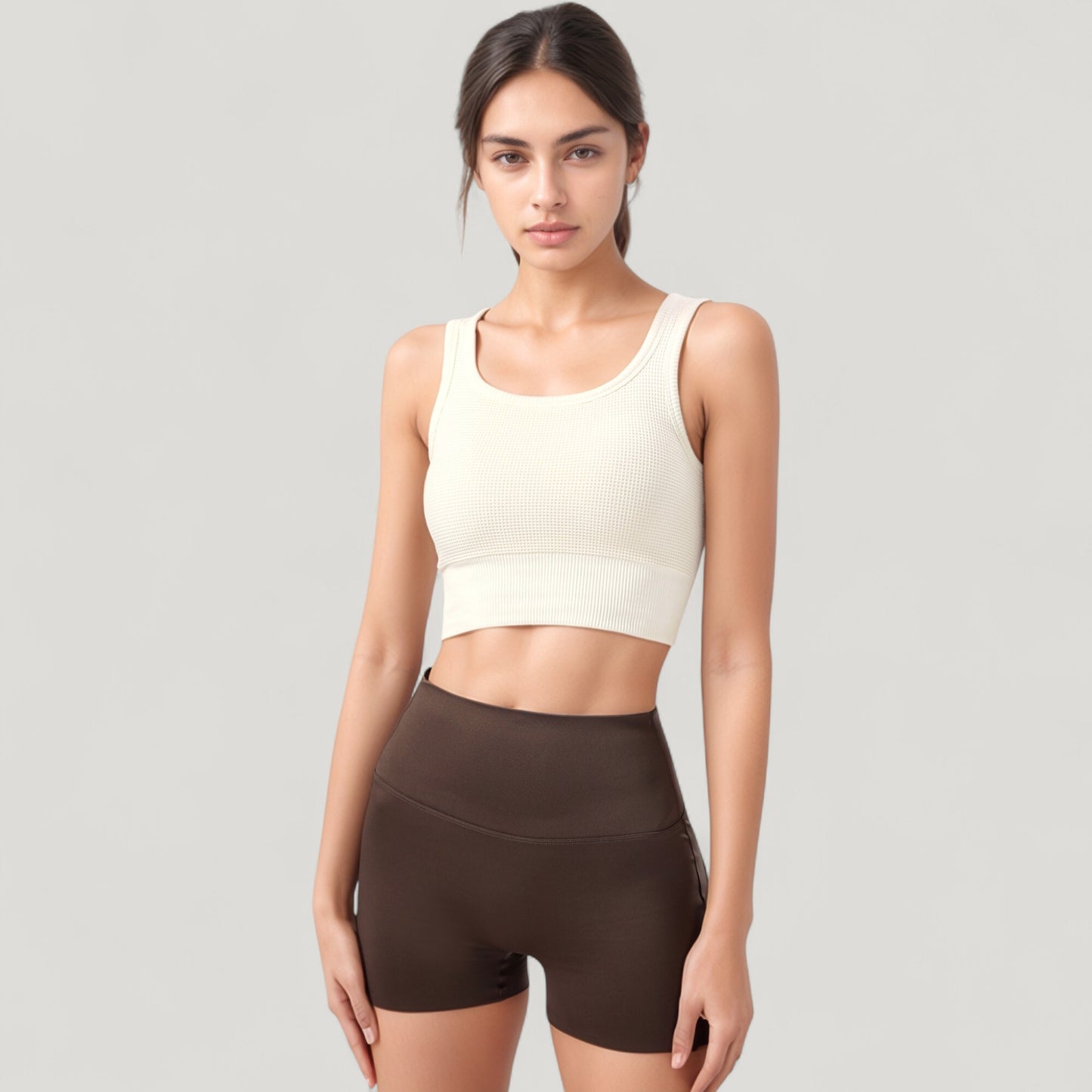 Anna-Kaci Active Women's Ribbed Seamless Sports Bra with Scoop Neck and Wide Straps