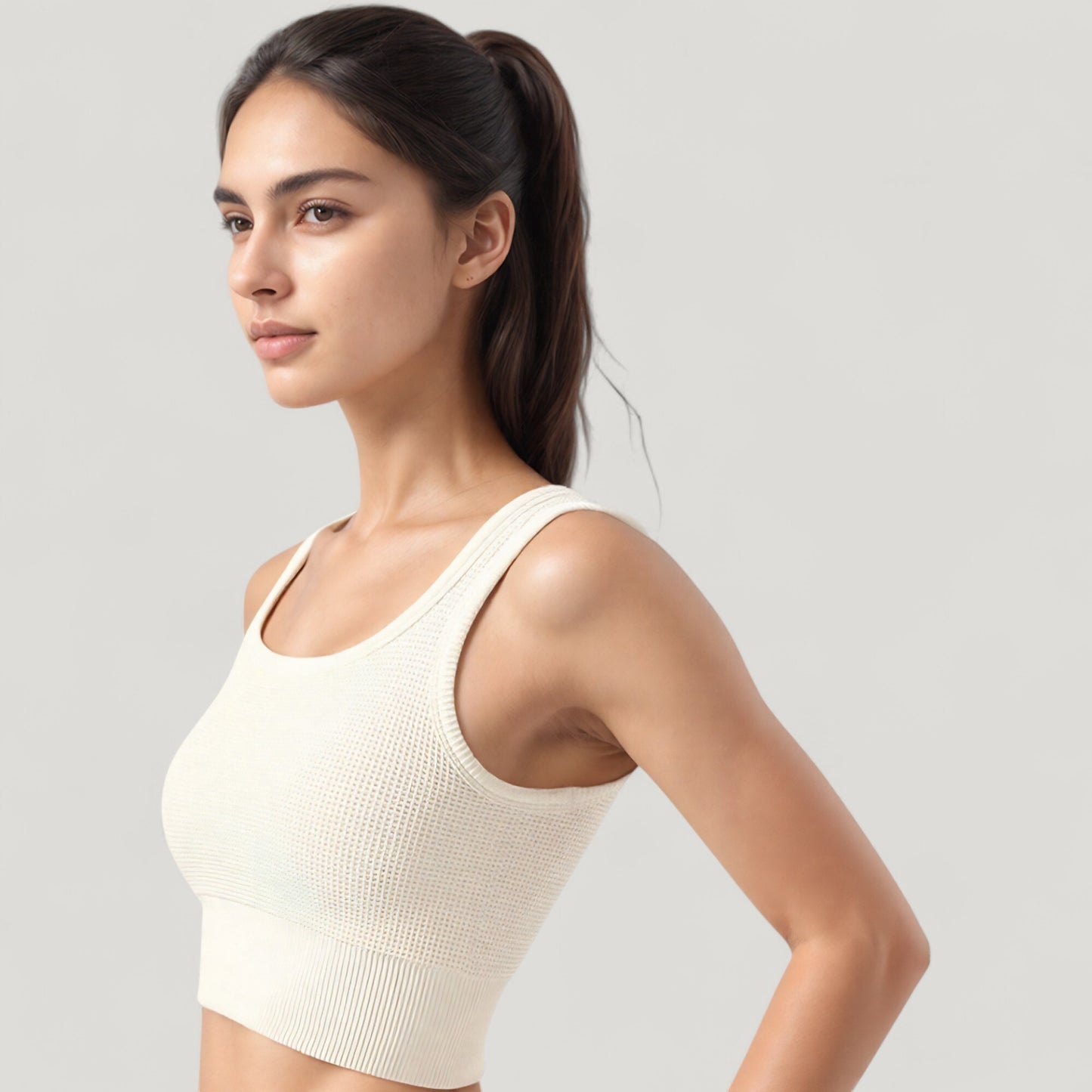 Anna-Kaci Active Women's Ribbed Seamless Sports Bra with Scoop Neck and Wide Straps