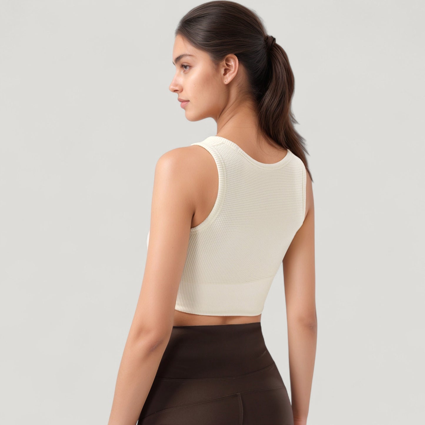 Anna-Kaci Active Women's Ribbed Seamless Sports Bra with Scoop Neck and Wide Straps