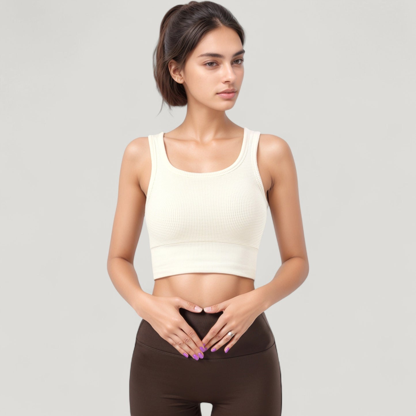 Anna-Kaci Active Women's Ribbed Seamless Sports Bra with Scoop Neck and Wide Straps