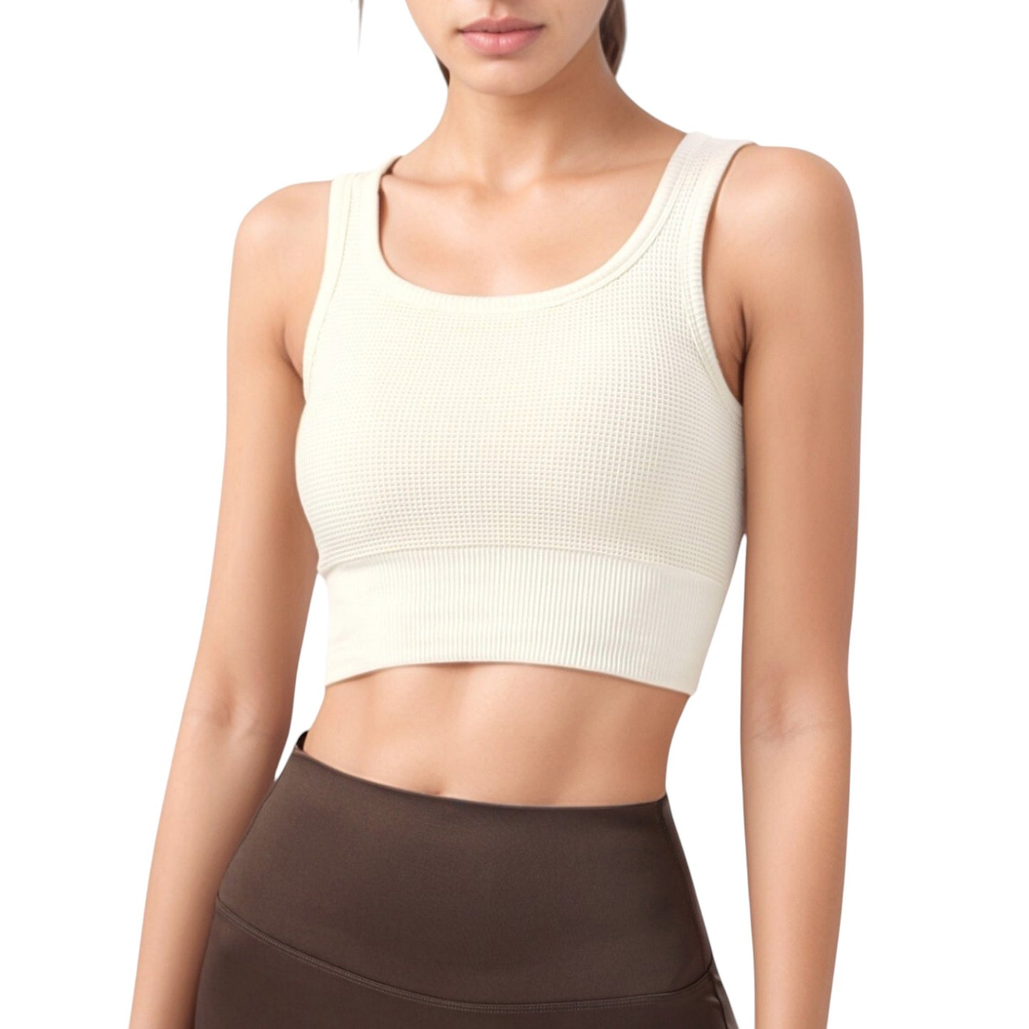 Anna-Kaci Active Women's Ribbed Seamless Sports Bra with Scoop Neck and Wide Straps