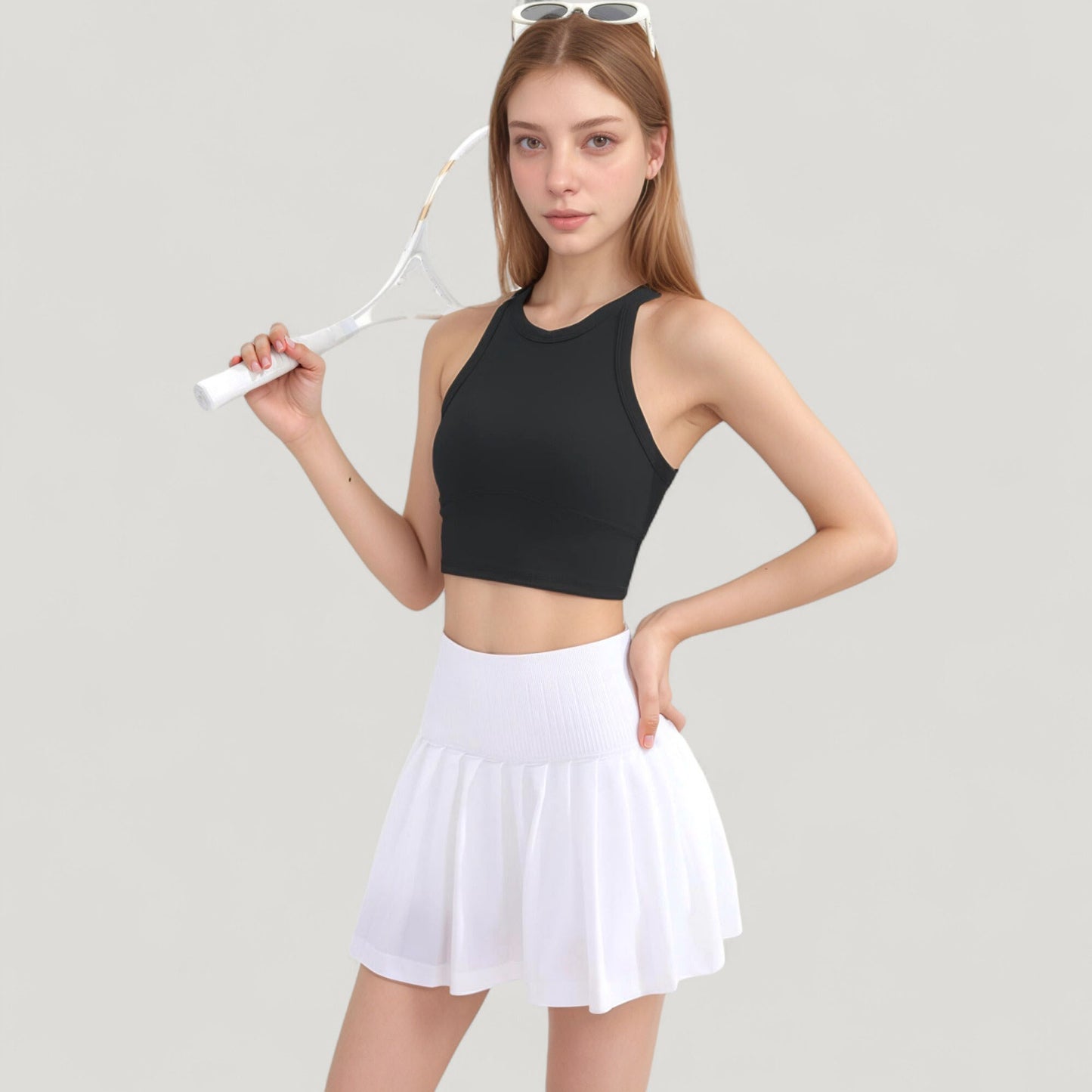 Anna-Kaci Active Women's High Neck Racerback Athletic Top with Contoured Seam Details
