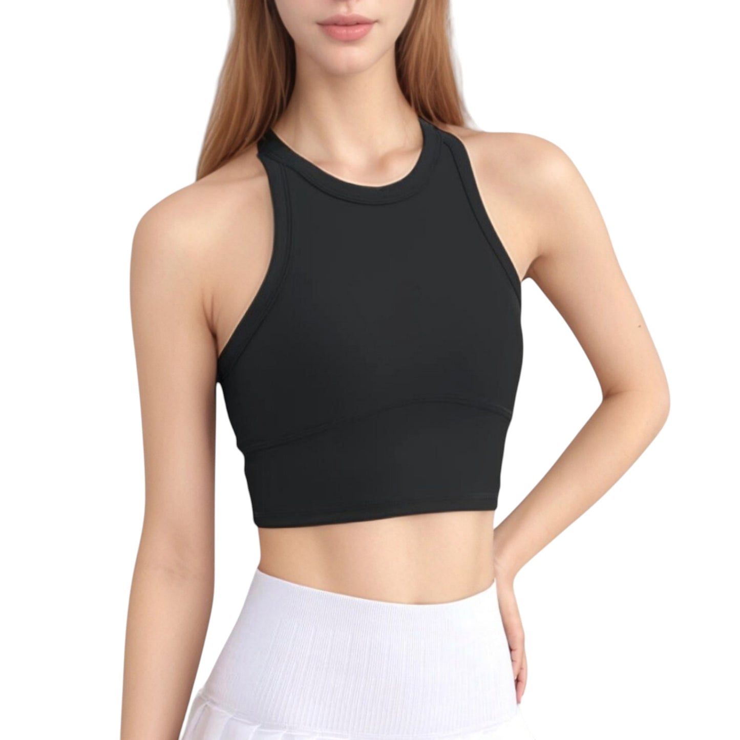 Anna-Kaci Active Women's High Neck Racerback Athletic Top with Contoured Seam Details