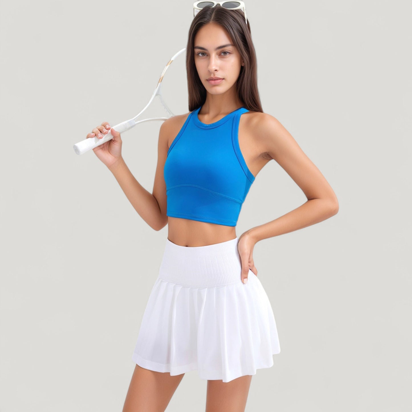 Anna-Kaci Active Women's High Neck Racerback Athletic Top with Contoured Seam Details