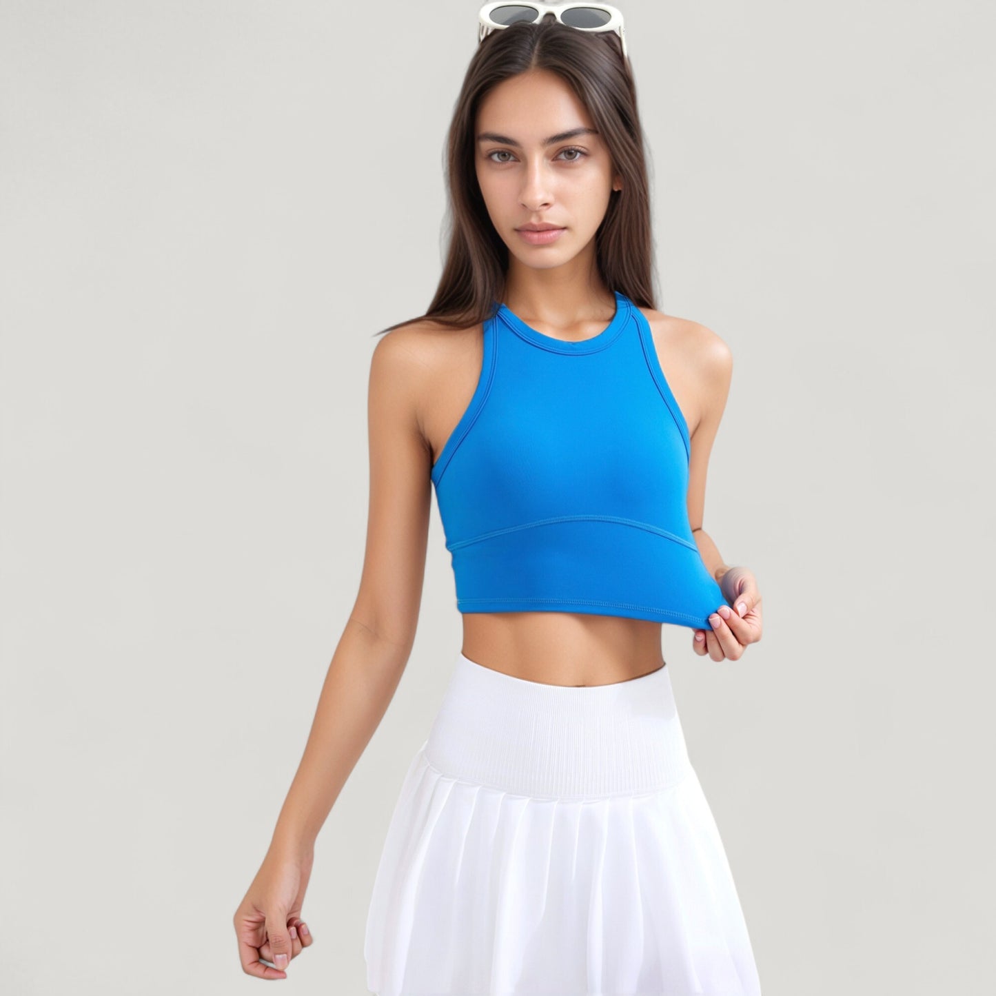 Anna-Kaci Active Women's High Neck Racerback Athletic Top with Contoured Seam Details