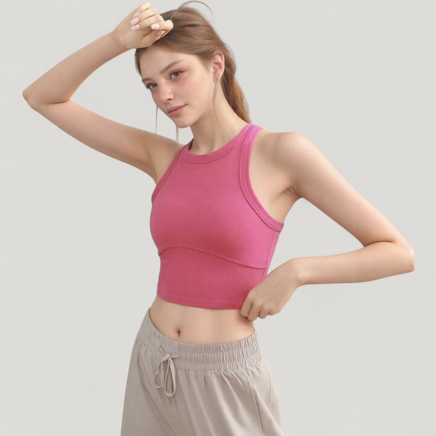 Anna-Kaci Active Women's High Neck Racerback Athletic Top with Contoured Seam Details