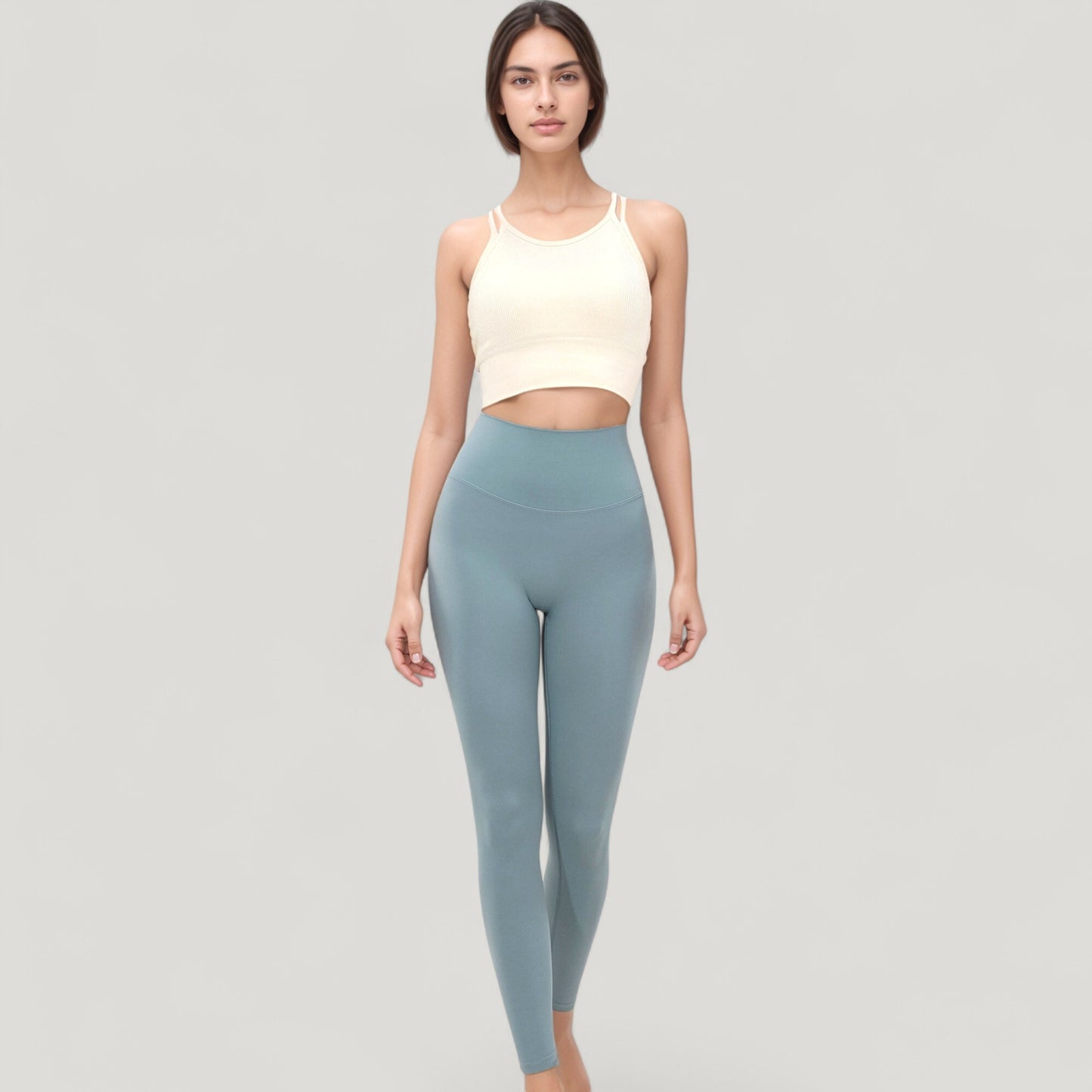 Anna-Kaci Active Women's Double Strap Crew Neck Ribbed Crop Top with Fitted Hem