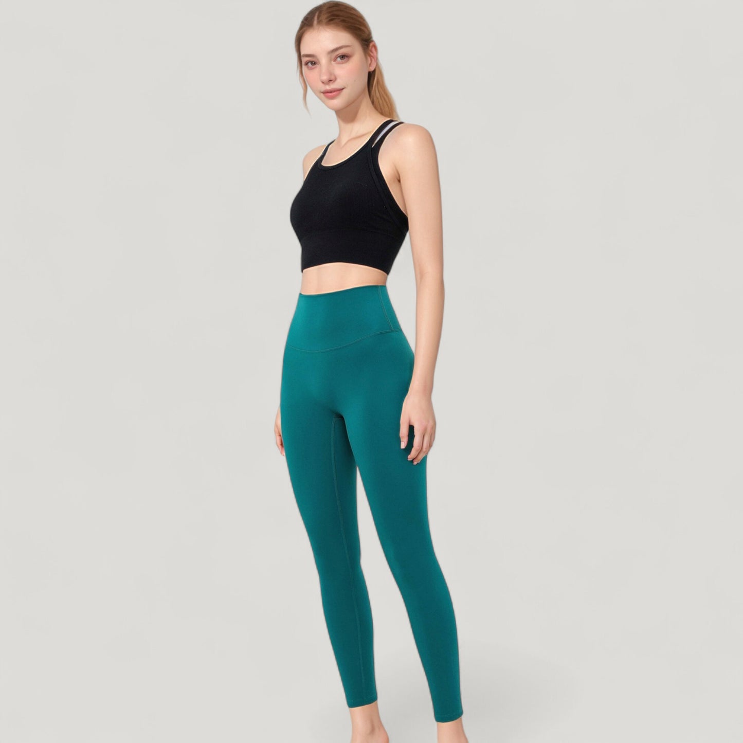 Anna-Kaci Active Women's Double Strap Crew Neck Ribbed Crop Top with Fitted Hem