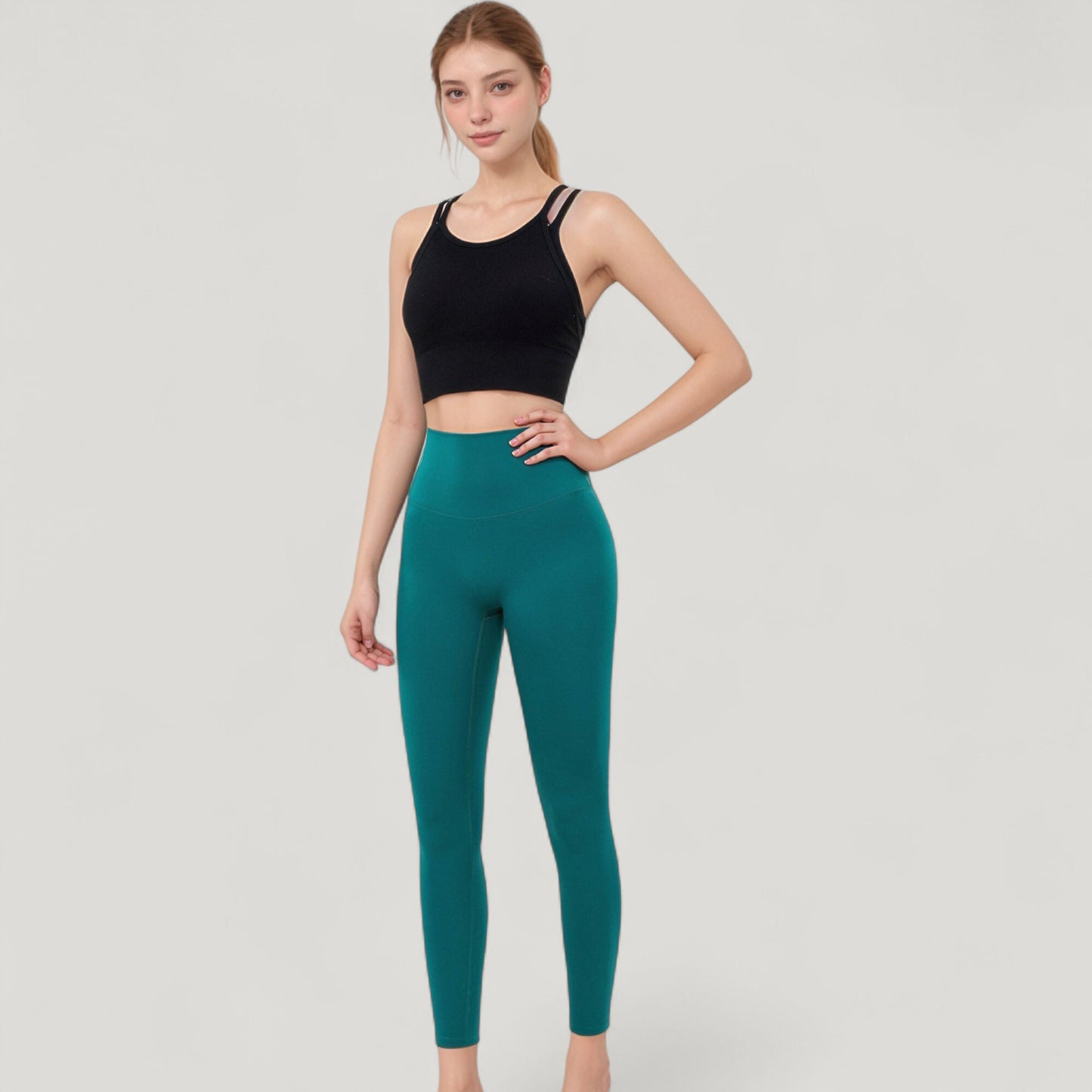 Anna-Kaci Active Women's Double Strap Crew Neck Ribbed Crop Top with Fitted Hem