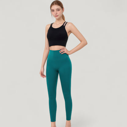 Anna-Kaci Active Women's Double Strap Crew Neck Ribbed Crop Top with Fitted Hem