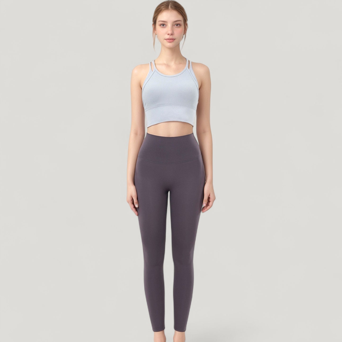 Anna-Kaci Active Women's Double Strap Crew Neck Ribbed Crop Top with Fitted Hem