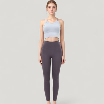 Anna-Kaci Active Women's Double Strap Crew Neck Ribbed Crop Top with Fitted Hem