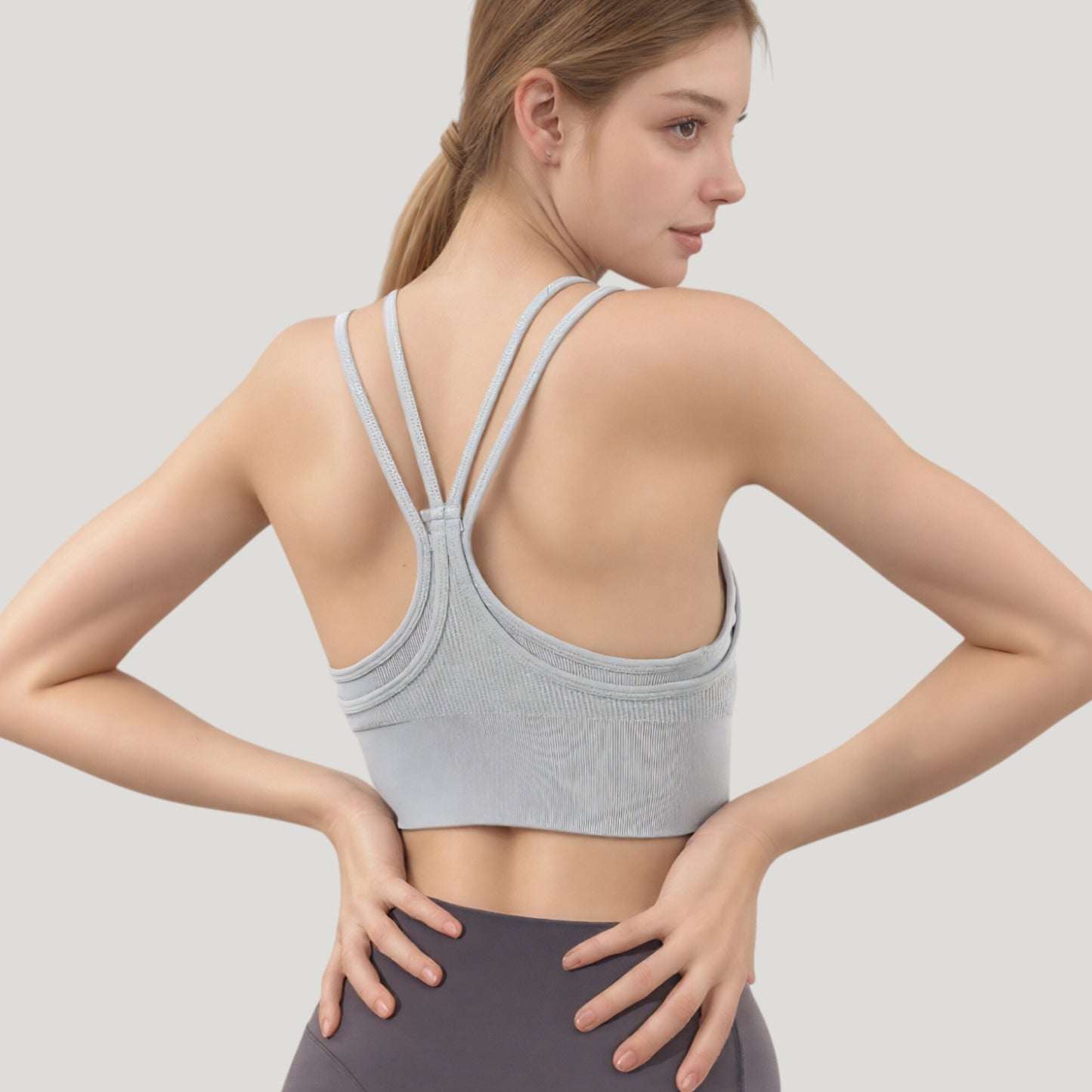 Anna-Kaci Active Women's Double Strap Crew Neck Ribbed Crop Top with Fitted Hem